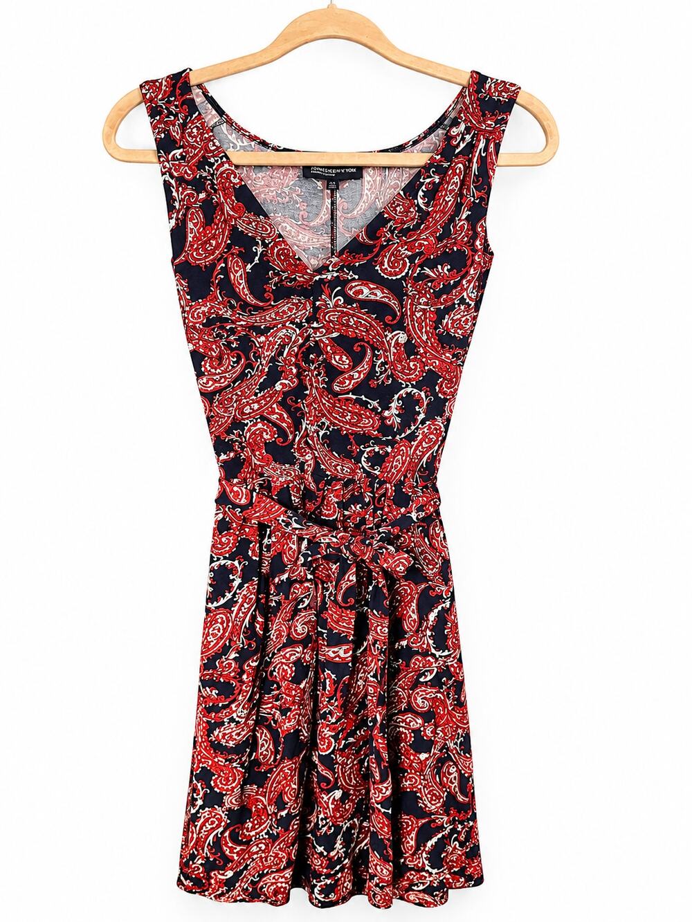 Jones New York Signature Paisley Sleeveless Belted Tie Knee Length Dress Large